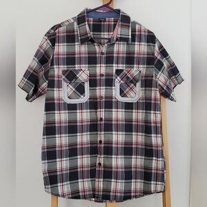 VESE | Men's L | Black/White/Red Plaid Two Pocket Short Sleeve Button Up